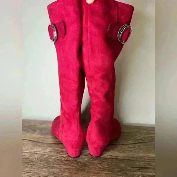 Impo Gavin Red Faux Suede Wide Calf Wedge Boots Size 6 NEW - Picture 3 of 4